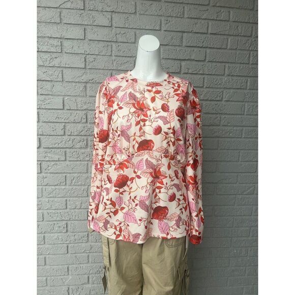 Tenth + Ocean Women UPF Red Multicolored Floral Long Sleeve Top size L - Picture 1 of 10